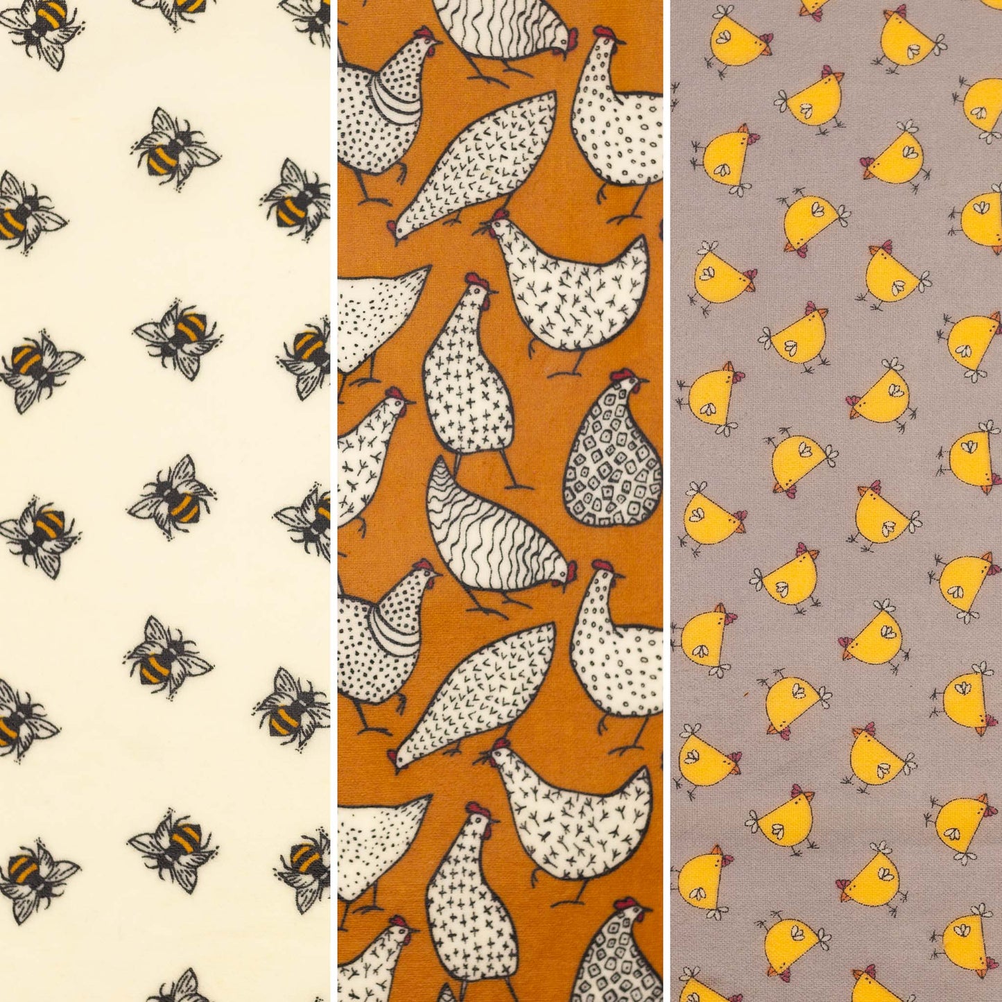 Beeswax Wraps - Chickens and Bees (Starter Set 3 Pack)