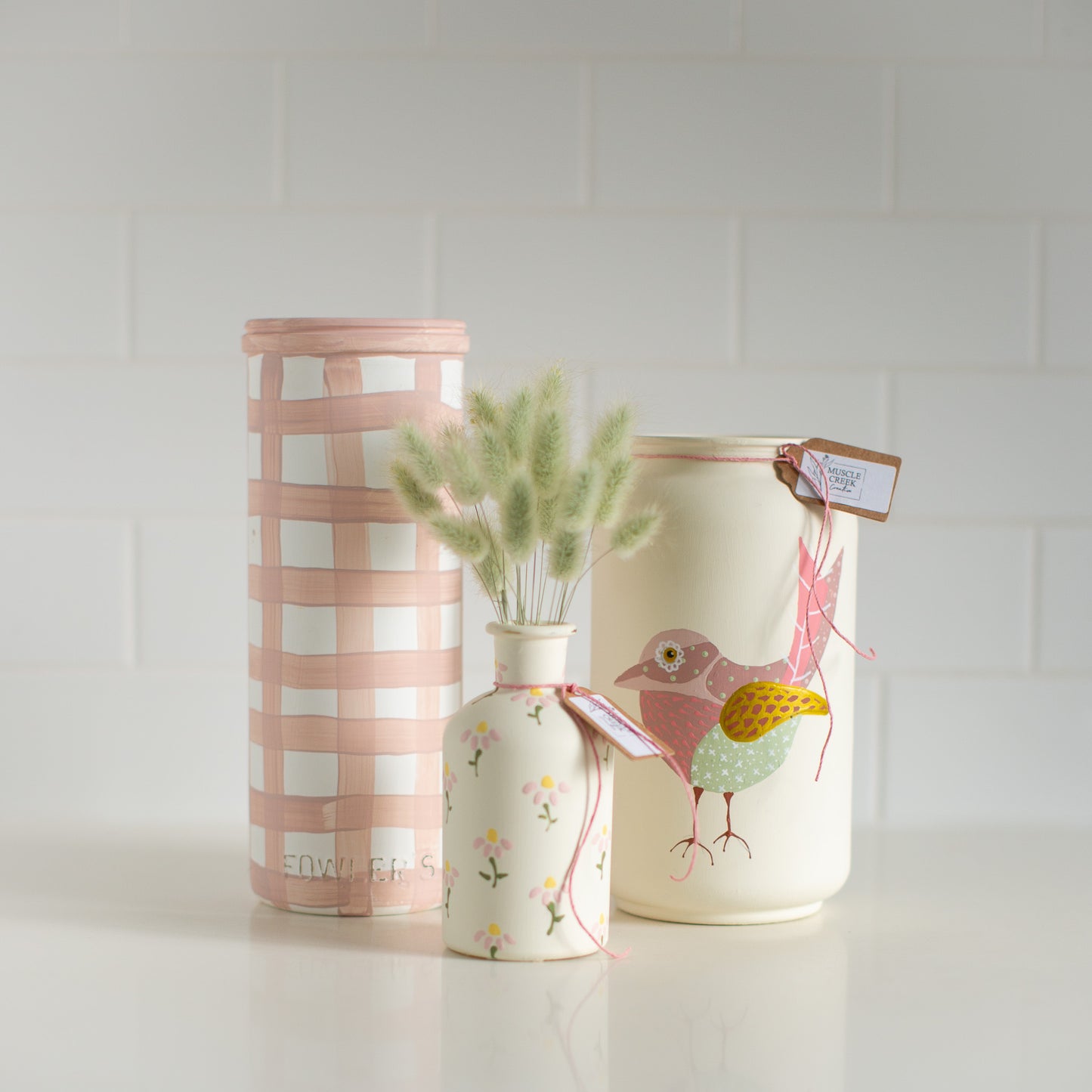 Bunny tails in hand painted vase