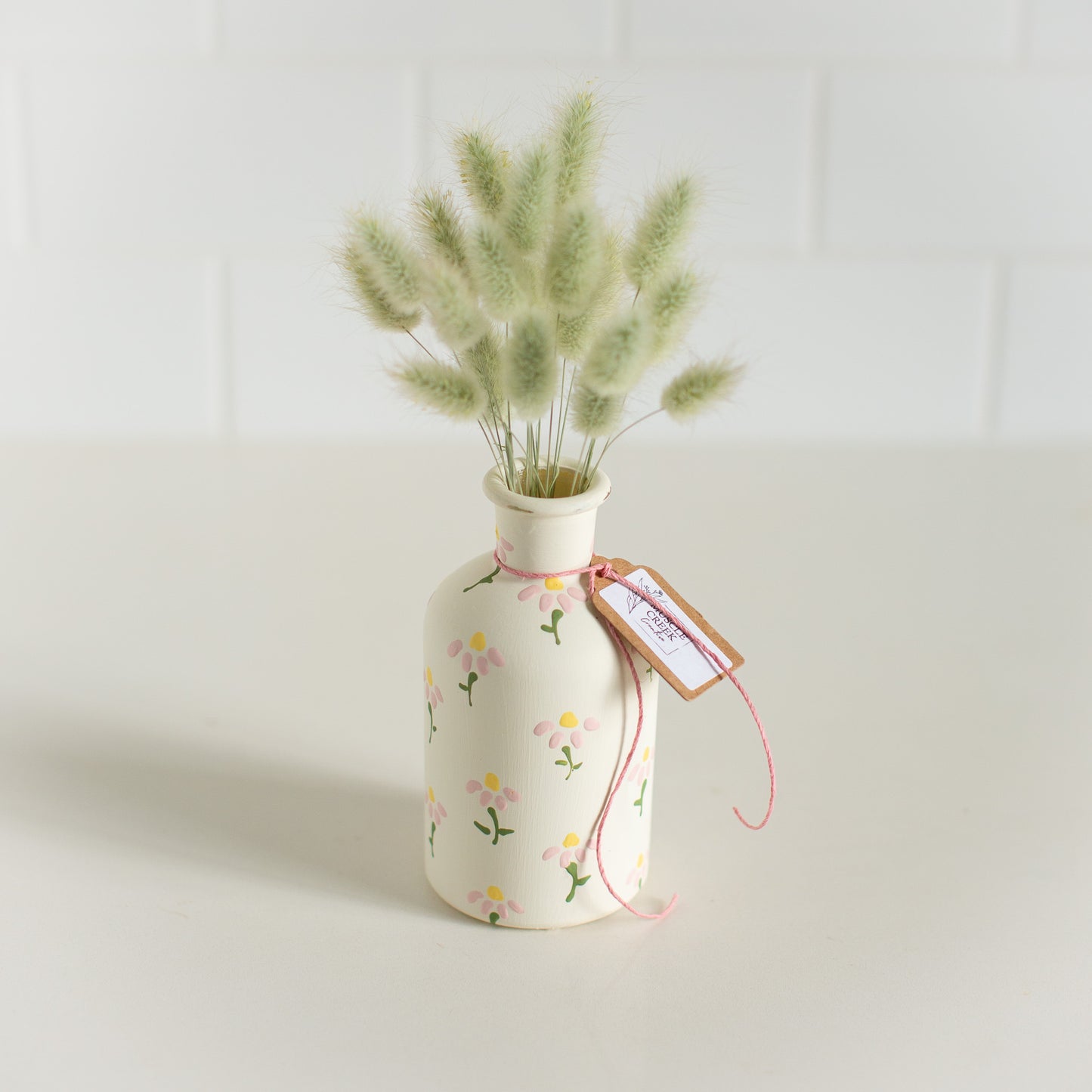 Bunny tails in hand painted vase