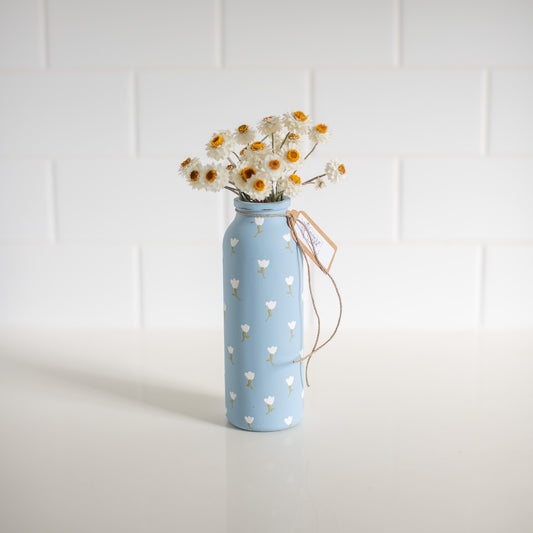 Everlasting Daisies in Blue Vase